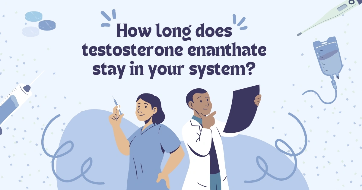 Testosterone enanthate injection and vial showing half life and duration in the body